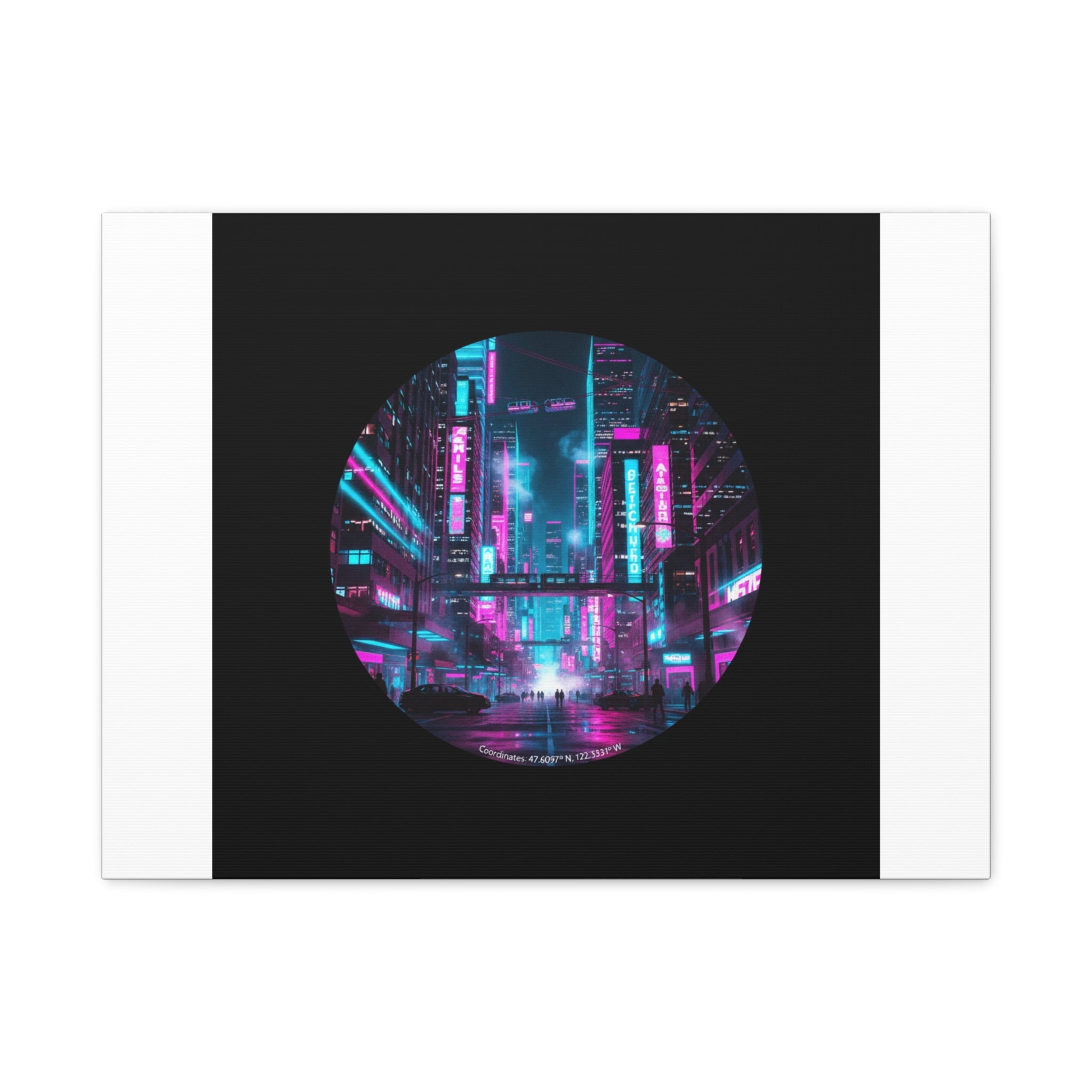 Neon Cyberpunk Cityscape Canvas | synthwave skyline, future city art