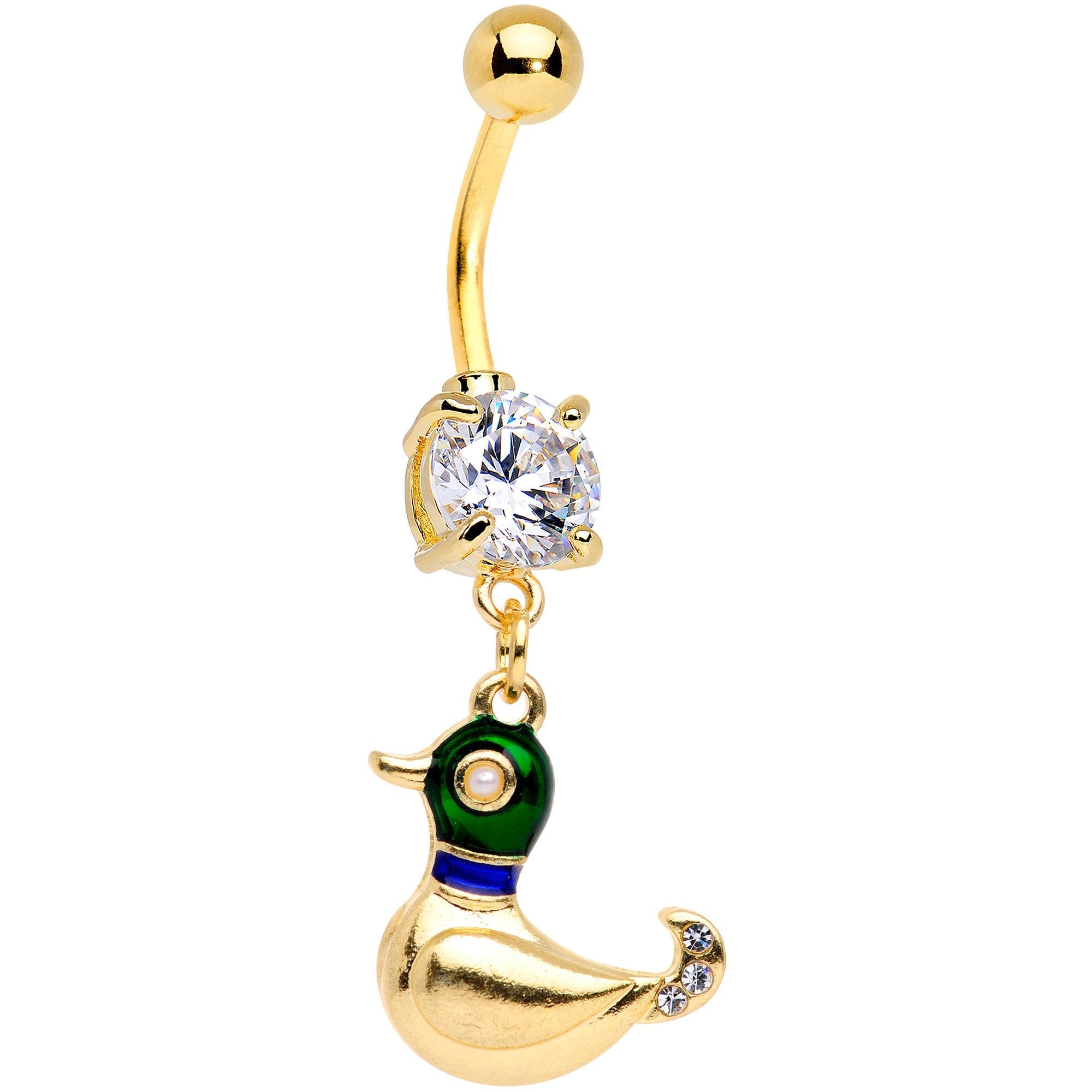 BodyCandy Clear Gem Gold PVD Quack Quack Duck Dangle Belly Ring — main product shot