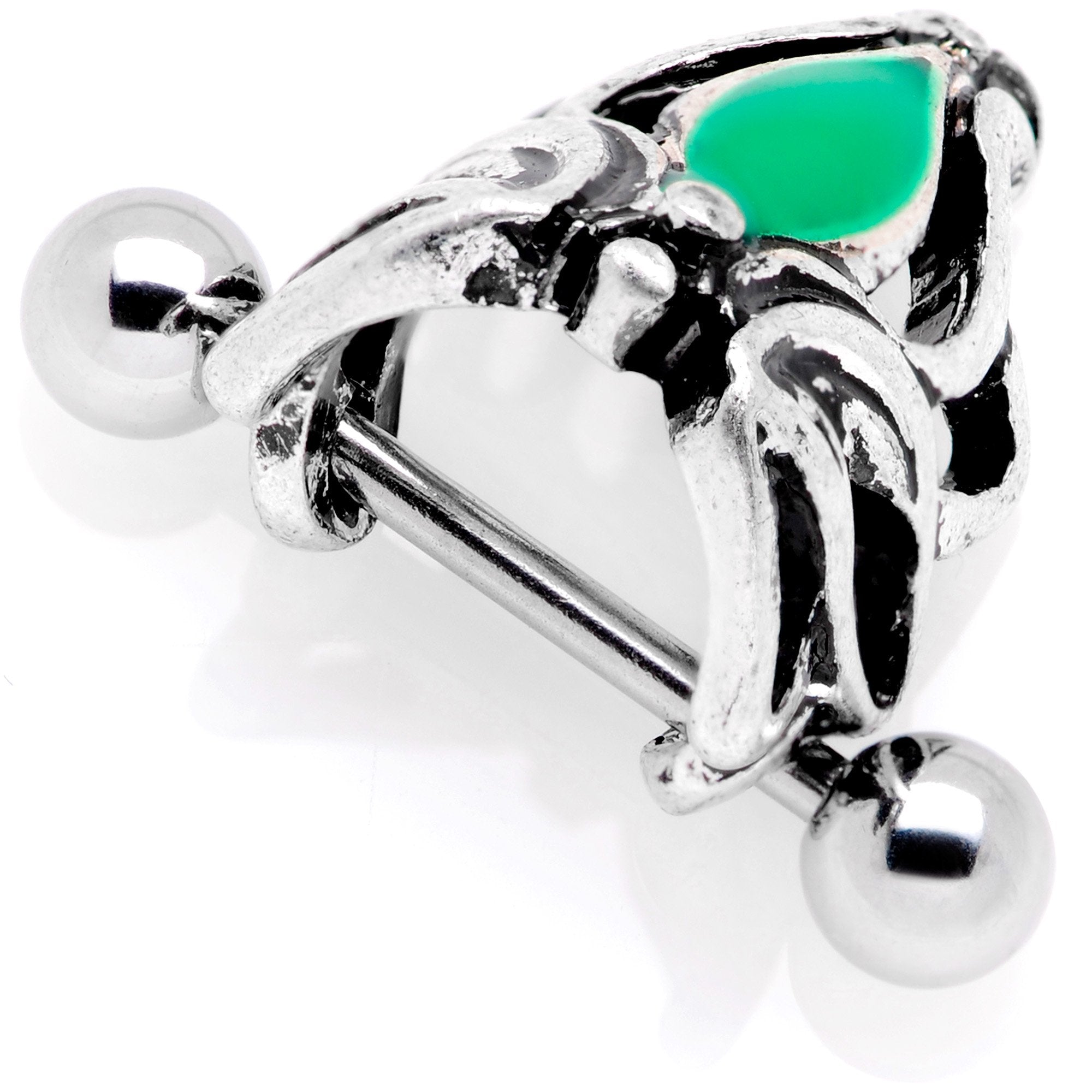 BodyCandy 16G 1/2 Green Accented Abstract Butterfly Cuff Cartilage Earring — detail and construction
