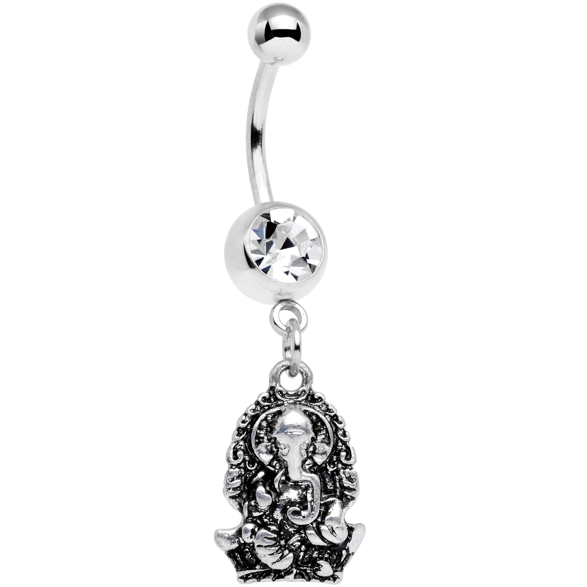 BodyCandy Clear Gem Sacred Elephant Dangle Belly Ring — main product shot