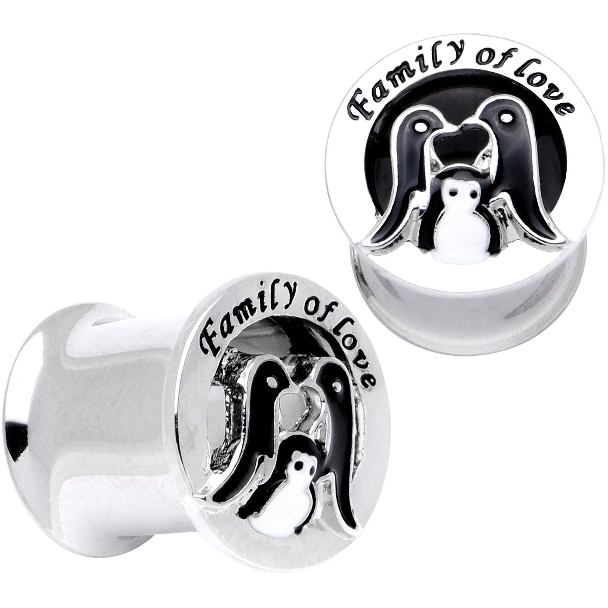 BodyCandy Family of Love Penguin Double Flare Tunnel Plug Set 6mm to 14mm — side view