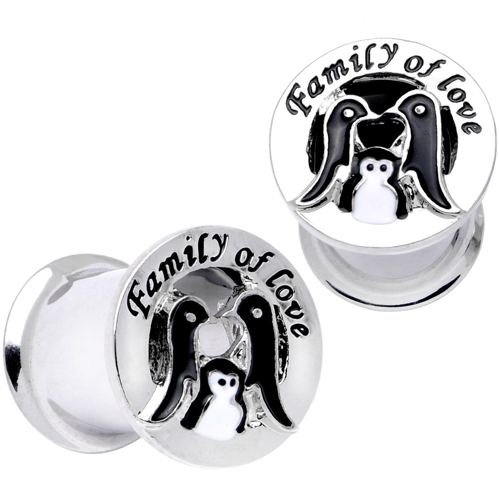 BodyCandy Family of Love Penguin Double Flare Tunnel Plug Set 6mm to 14mm — main product shot