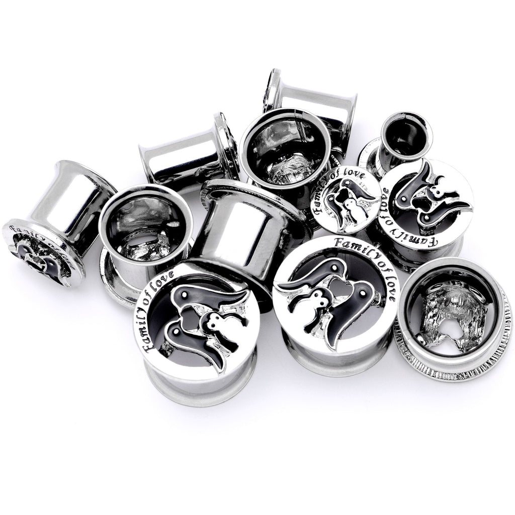 BodyCandy Family of Love Penguin Double Flare Tunnel Plug Set 6mm to 14mm — lifestyle context
