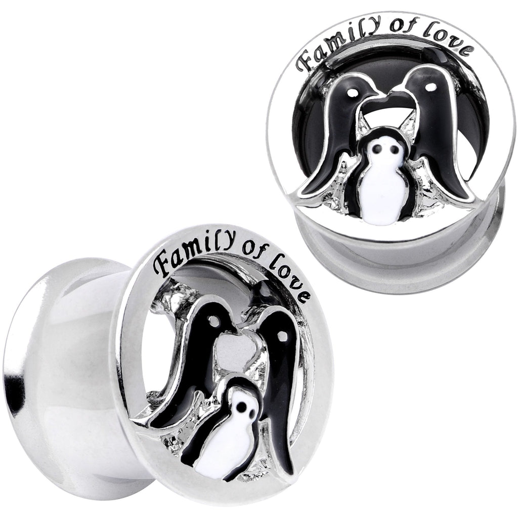 BodyCandy Family of Love Penguin Double Flare Tunnel Plug Set 6mm to 14mm — in-use photo