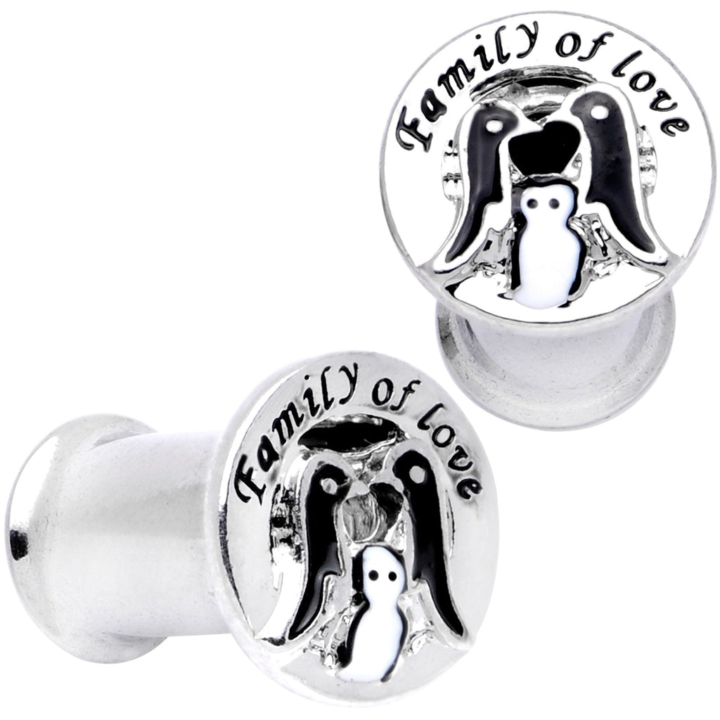 BodyCandy Family of Love Penguin Double Flare Tunnel Plug Set 6mm to 14mm — back view