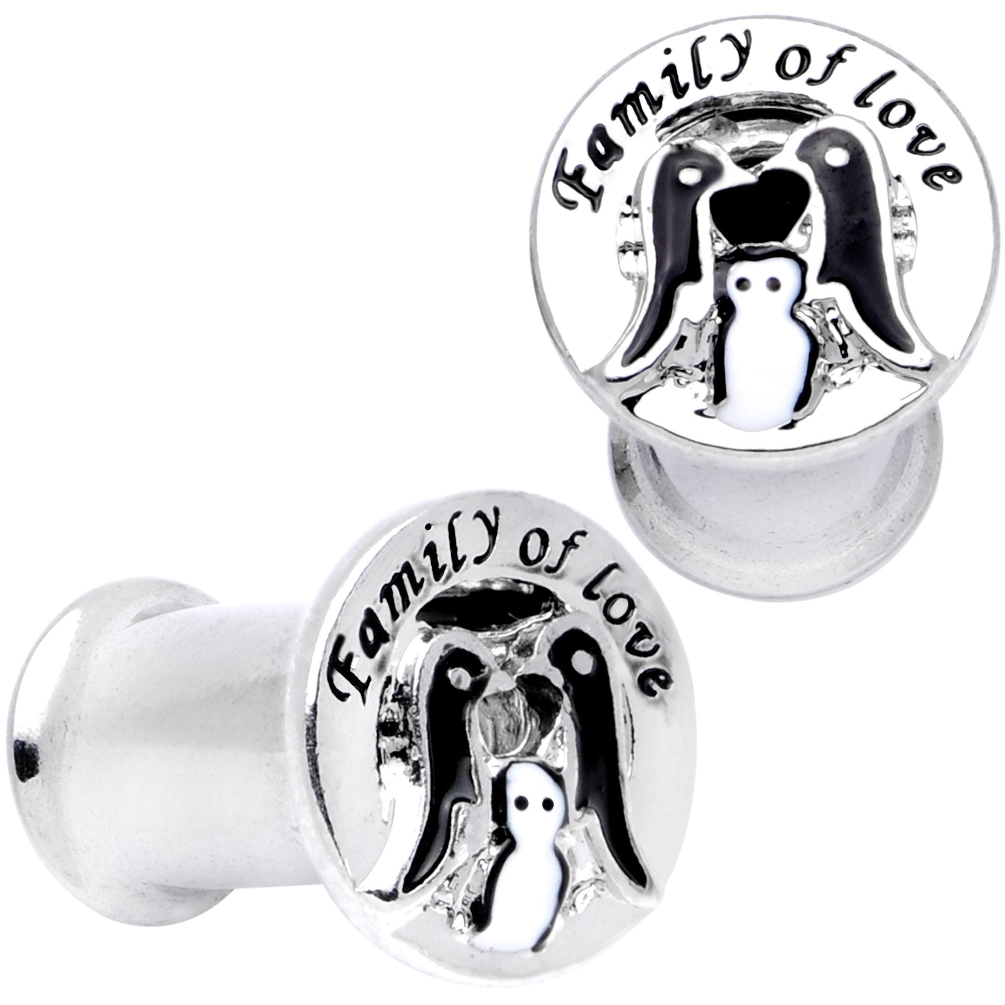 BodyCandy Family of Love Penguin Double Flare Tunnel Plug Set 6mm to 14mm — back view