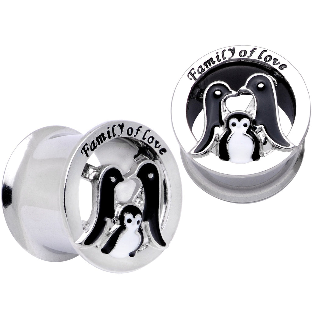 BodyCandy Family of Love Penguin Double Flare Tunnel Plug Set 6mm to 14mm — size reference
