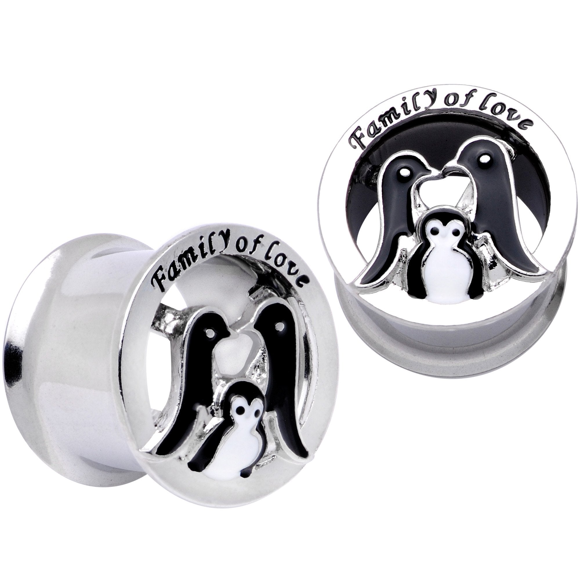 BodyCandy Family of Love Penguin Double Flare Tunnel Plug Set 6mm to 14mm — size reference