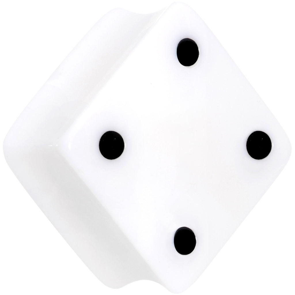 BodyCandy White Acrylic Square Shaped Lucky 7 Dice Saddle Plug Set 22mm to 32mm — detail close-up