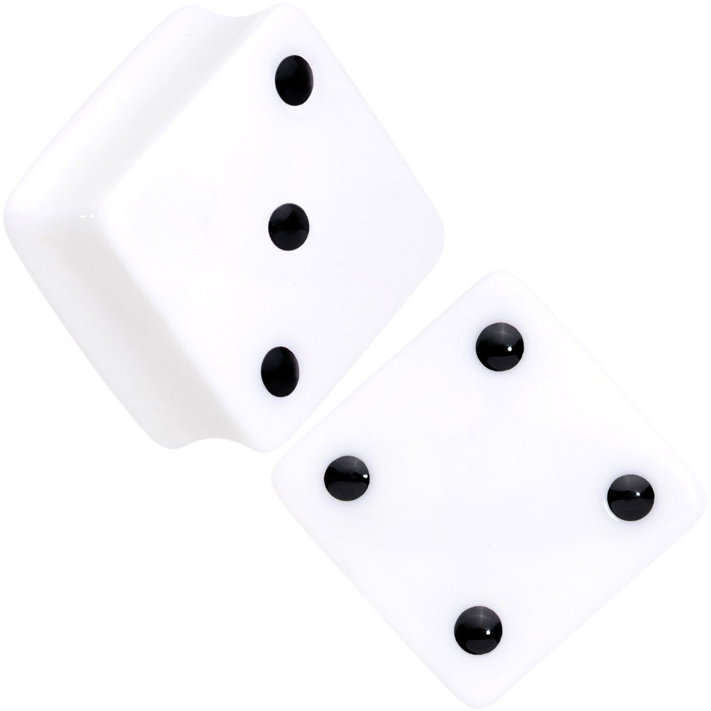 BodyCandy White Acrylic Square Shaped Lucky 7 Dice Saddle Plug Set 22mm to 32mm — alternative angle