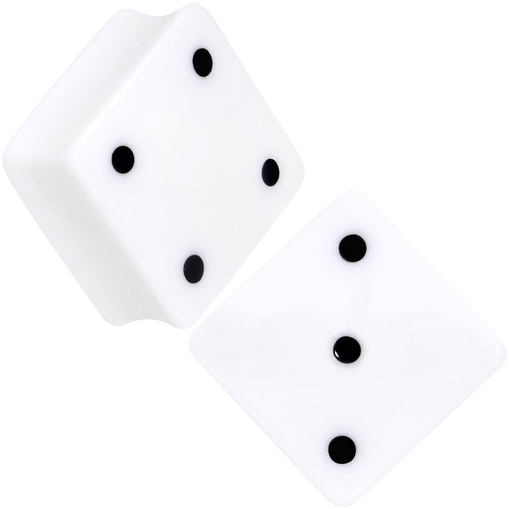 BodyCandy White Acrylic Square Shaped Lucky 7 Dice Saddle Plug Set 22mm to 32mm — in-use photo