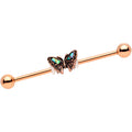 BodyCandy Rose Gold Tone Iridescent Butterfly Charm Industrial Barbell 38mm — main product shot
