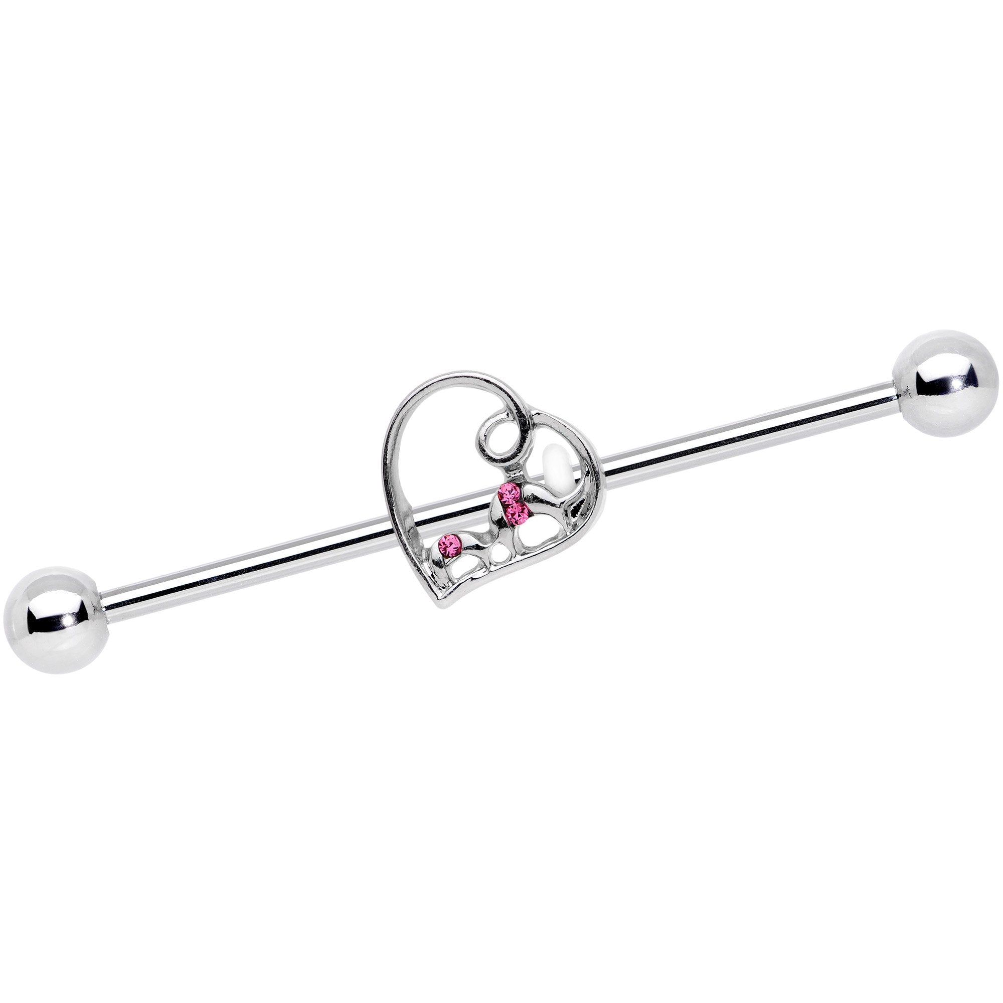 BodyCandy 14G Pink Gem Valentines Day Heart Industrial Barbell 38mm — main product shot
