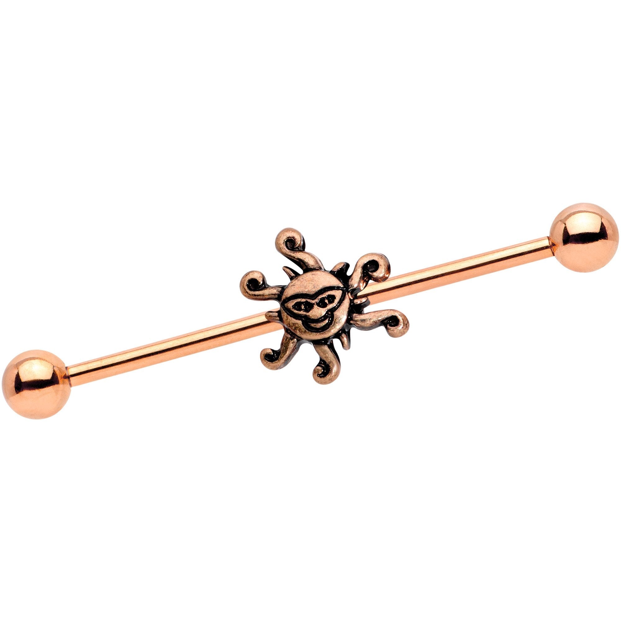 BodyCandy 14G Rose Gold Tone Summer Sunshine Industrial Barbell 38mm — main product shot