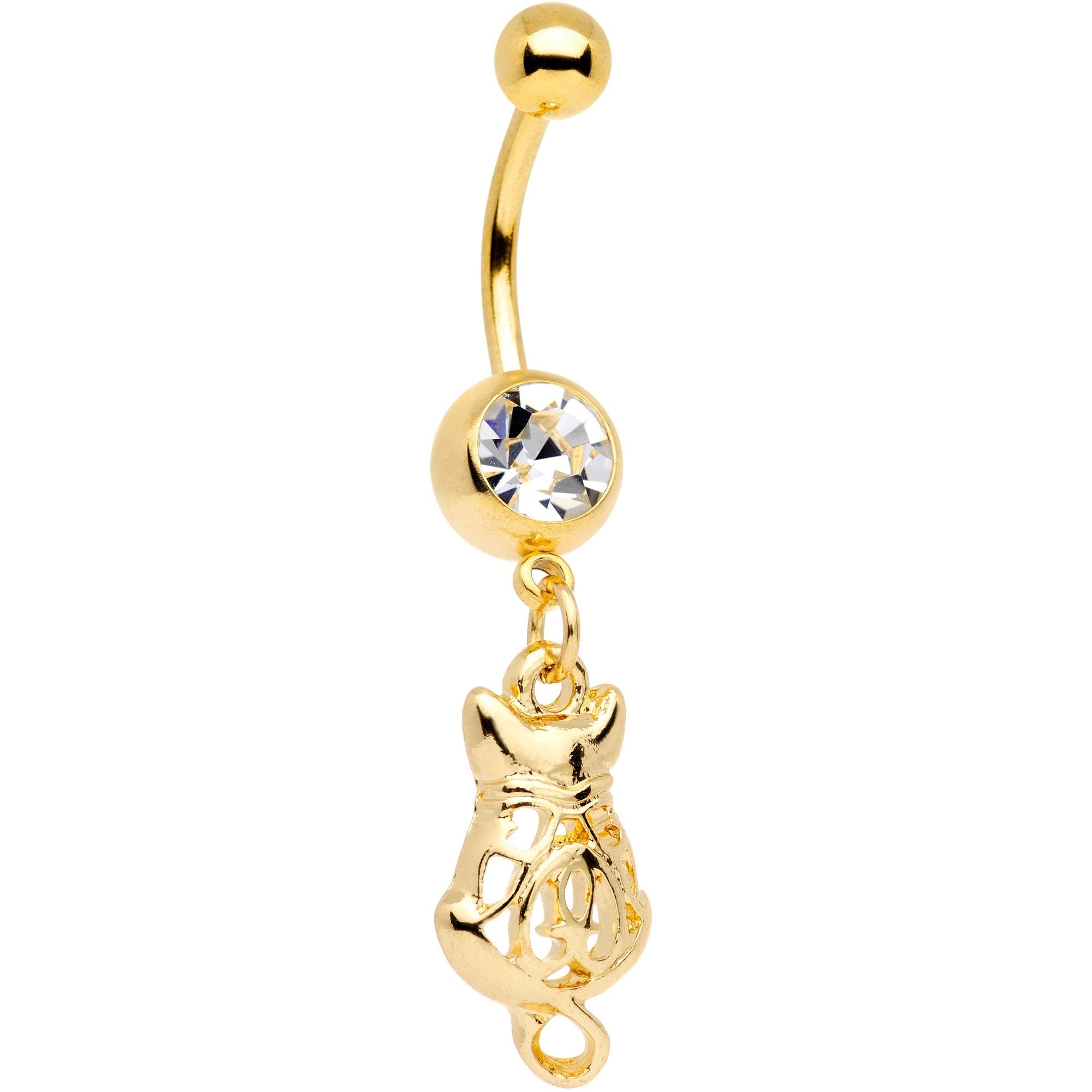 BodyCandy Clear Gem Gold Tone Anodized Fashion Cat Dangle Belly Ring — main product shot