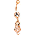 BodyCandy Clear Gem Rose Gold Tone Anodized Fashion Cat Dangle Belly Ring — main product shot