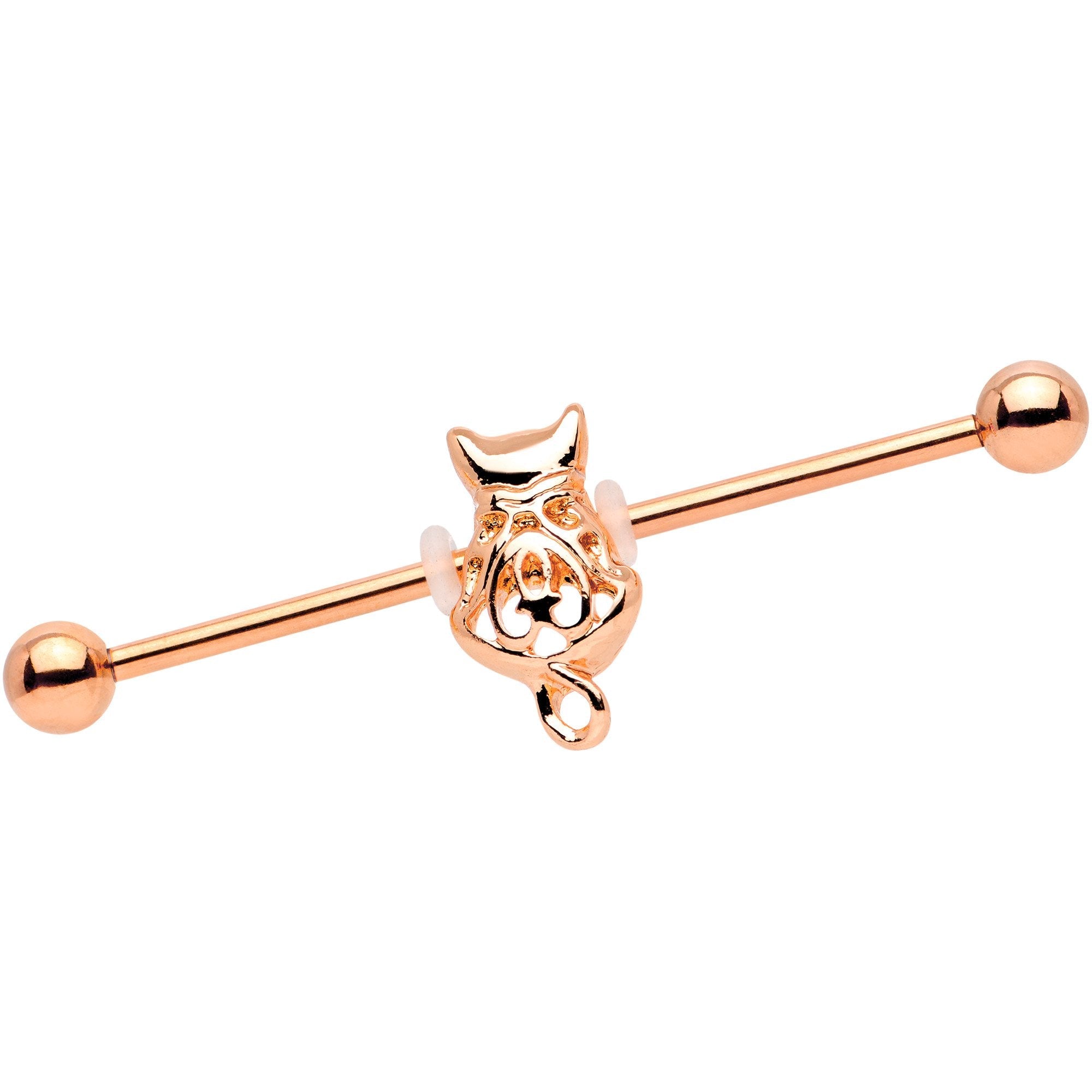 BodyCandy 14G Rose Gold Tone Cool Cat Industrial Barbell 38mm — main product shot