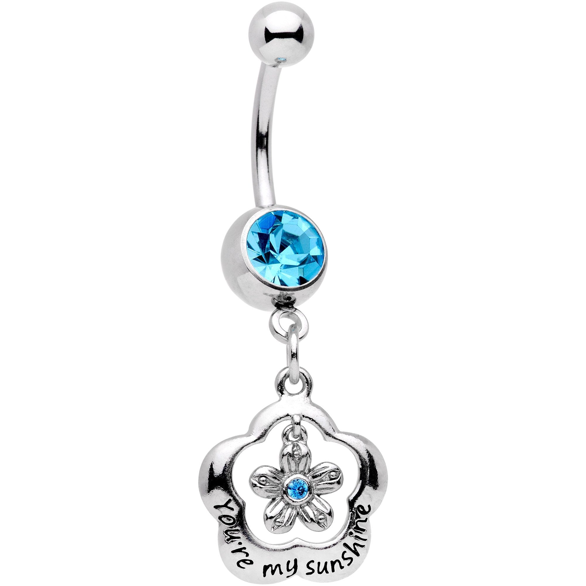 BodyCandy Aqua Gem Youre My Sunshine Flower Dangle Belly Ring — main product shot
