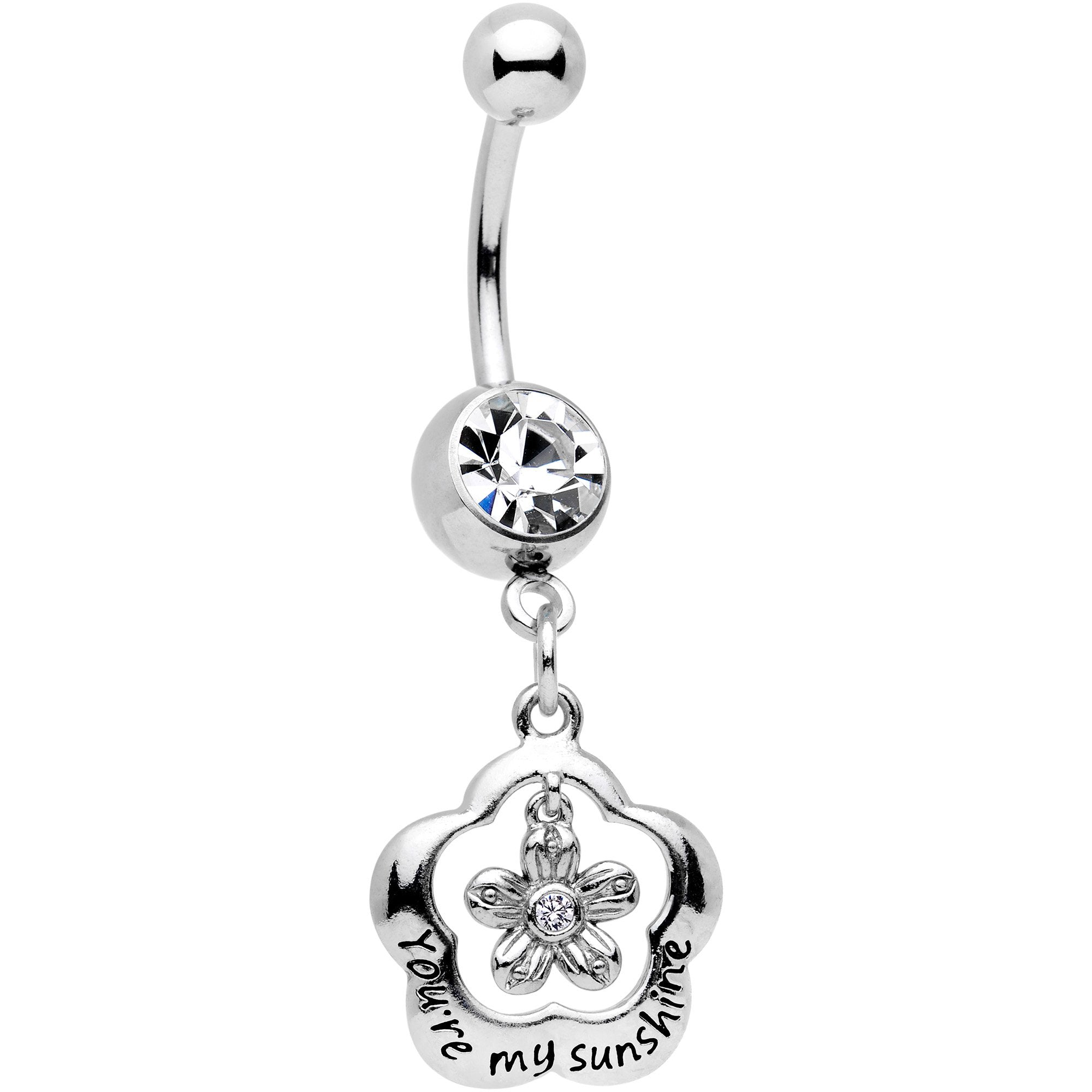 BodyCandy Clear Gem Youre My Sunshine Flower Dangle Belly Ring — main product shot