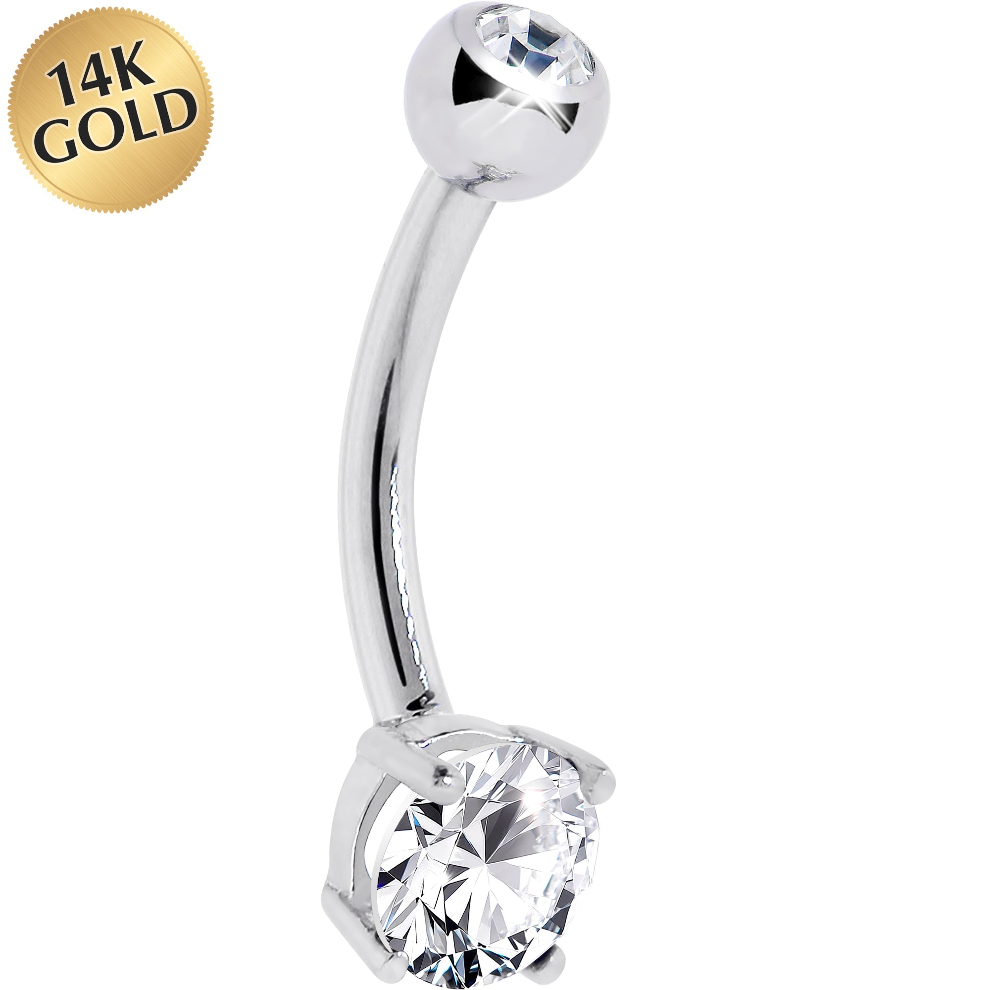 BodyCandy 16G Solid 14K White Gold Round Cubic Zirconia Belly Ring — main product shot