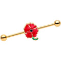 BodyCandy 14G Clear Gem Gold PVD Red Flower Industrial Barbell 38mm — main product shot
