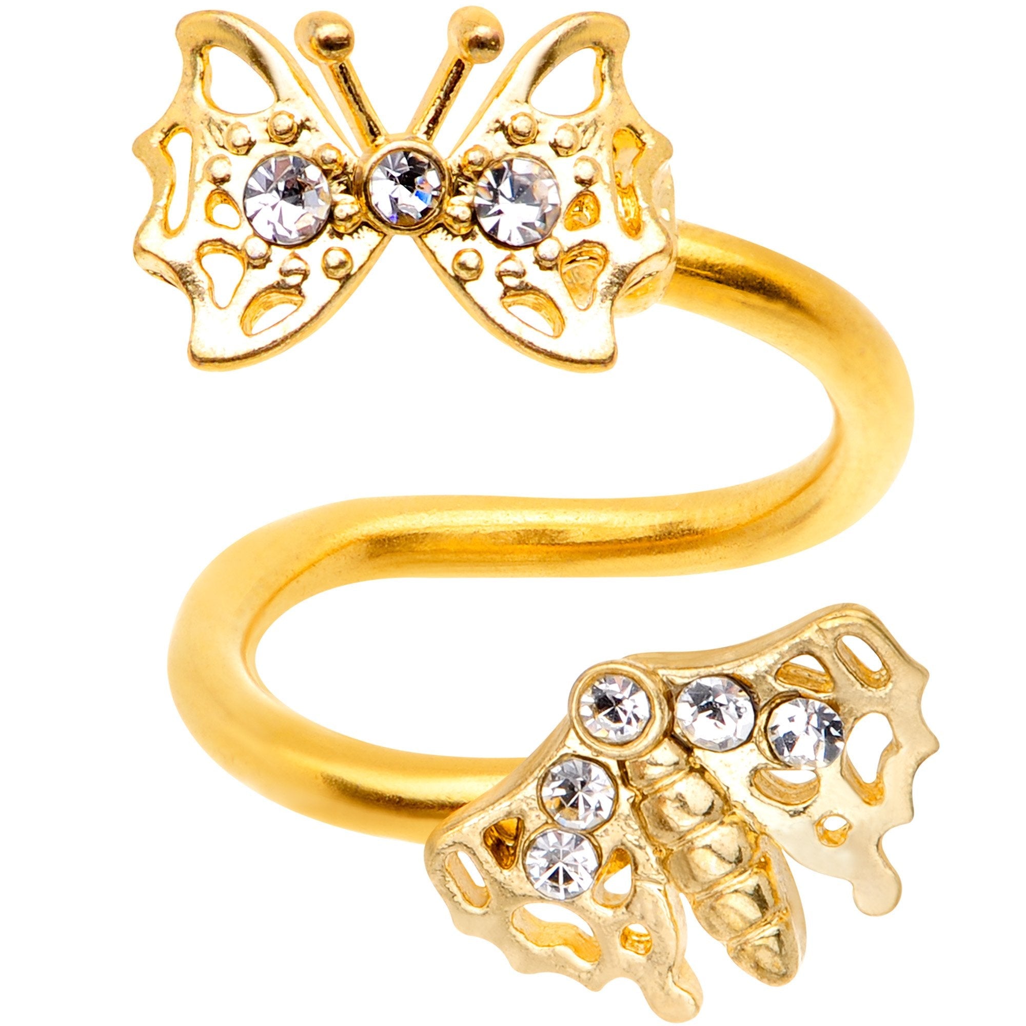 BodyCandy Clear CZ Gem Gold PVD Fierce Firefly  Spiral Twister Belly Ring — main product shot