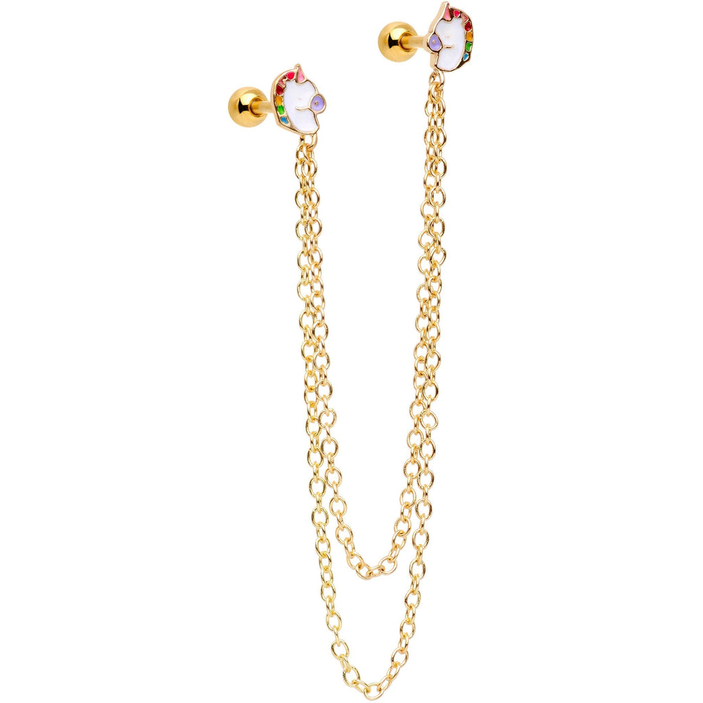 BodyCandy 16G 1/4 Gold Tone Pretty Unicorns Cartilage Chain Earring — main product shot