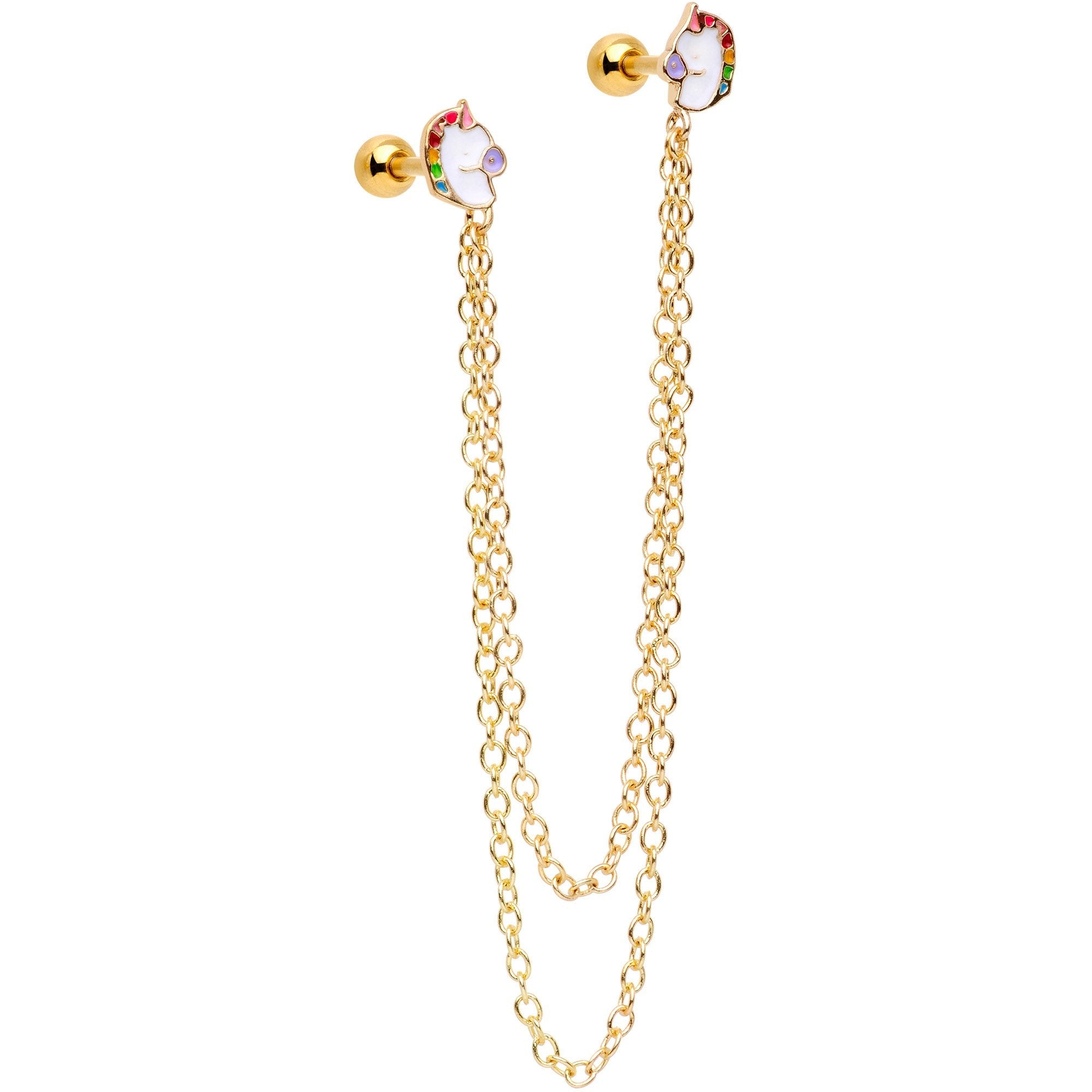 BodyCandy 16G 1/4 Gold Tone Pretty Unicorns Cartilage Chain Earring — main product shot