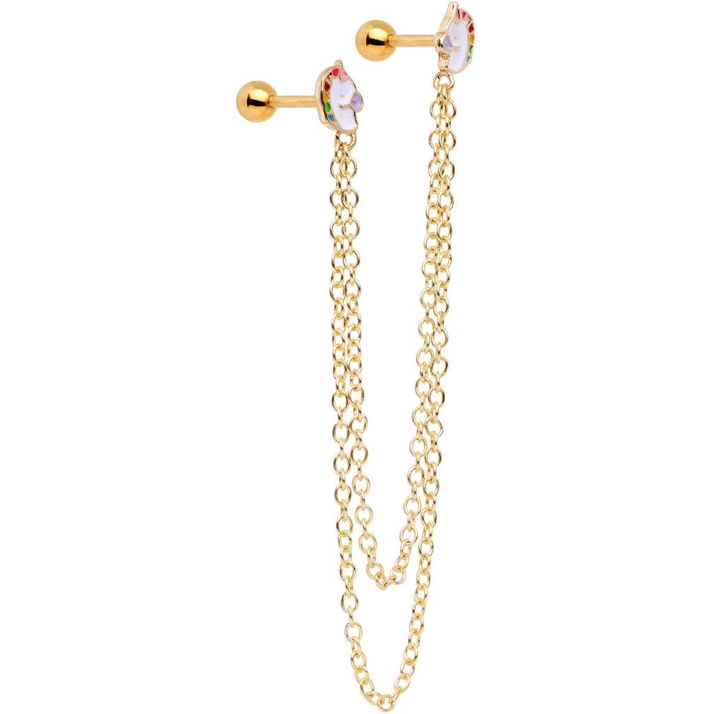 BodyCandy 16G 1/4 Gold Tone Pretty Unicorns Cartilage Chain Earring — lifestyle context