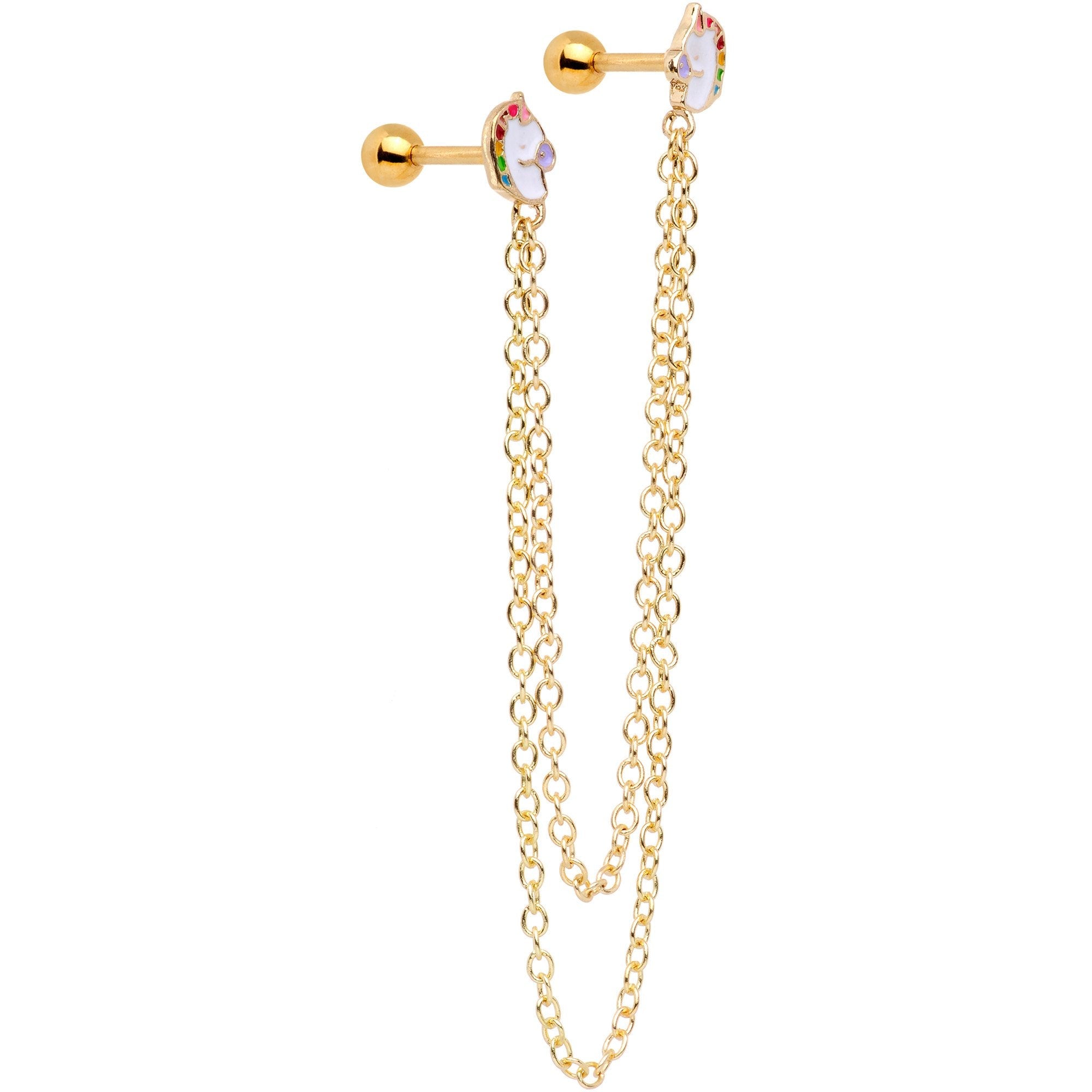 BodyCandy 16G 1/4 Gold Tone Pretty Unicorns Cartilage Chain Earring — lifestyle context