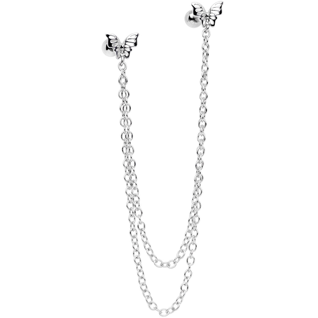 BodyCandy 16G 1/4 Springtime Butterfly Cartilage Chain Earring — detail and construction