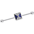 BodyCandy 14G Blue Gem Square Charm Straight Industrial Barbell 38mm — main product shot