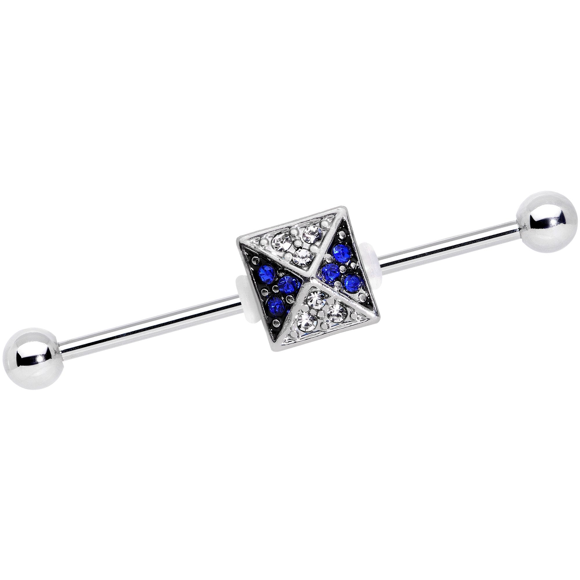 BodyCandy 14G Blue Gem Square Charm Straight Industrial Barbell 38mm — main product shot
