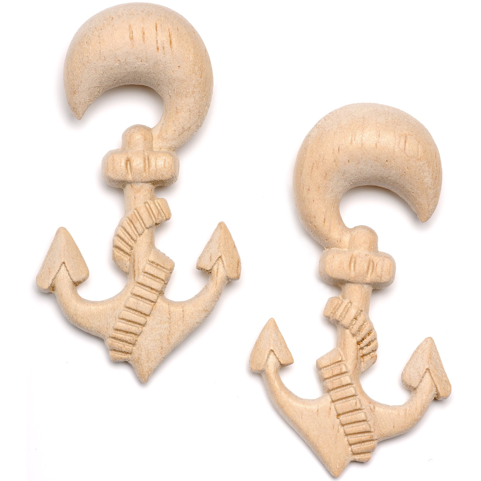 BodyCandy Organic Hand Carved Wood Nautical Anchor Hanger Plug Set 4mm to 10mm — main product shot