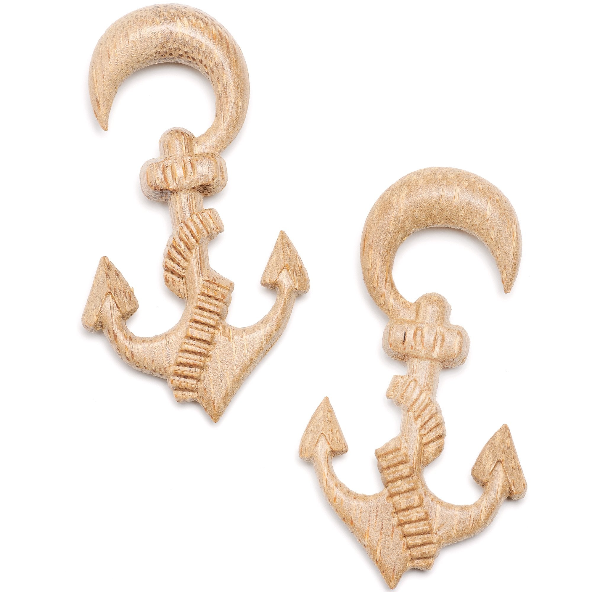 BodyCandy Organic Hand Carved Wood Nautical Anchor Hanger Plug Set 4mm to 10mm — lifestyle context