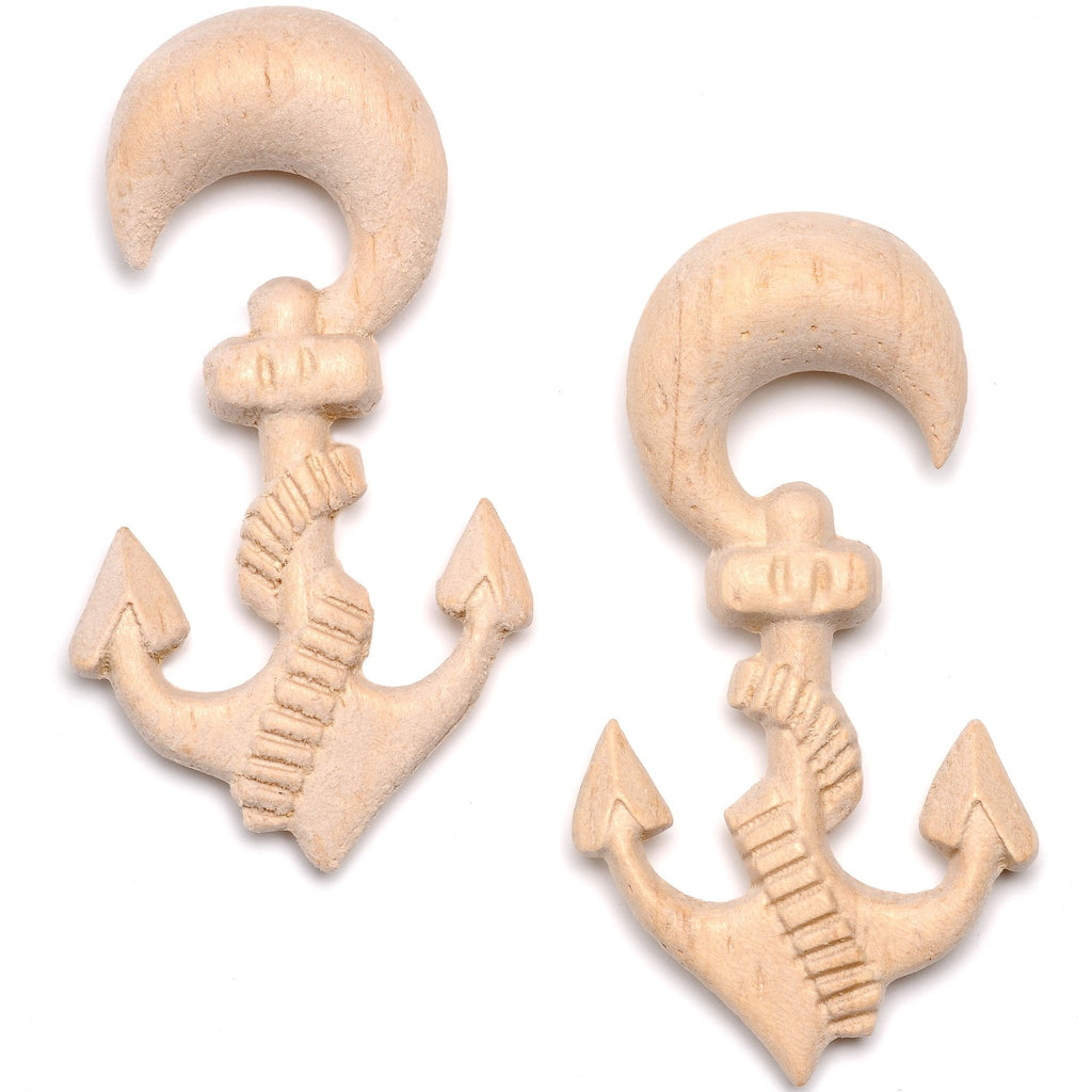 BodyCandy Organic Hand Carved Wood Nautical Anchor Hanger Plug Set 4mm to 10mm — side view