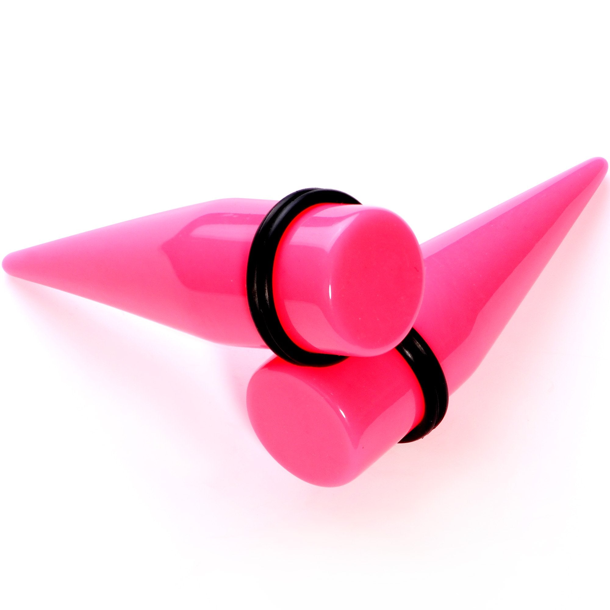 BodyCandy Flirty Fuchsia Lightweight Pink Acrylic Straight Taper Set 10mm to 18mm — in-use photo