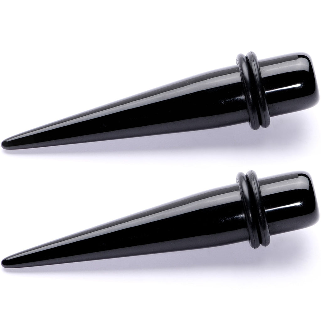 BodyCandy Lightweight Black Acrylic Straight Taper Set 10mm to 25mm — detail close-up