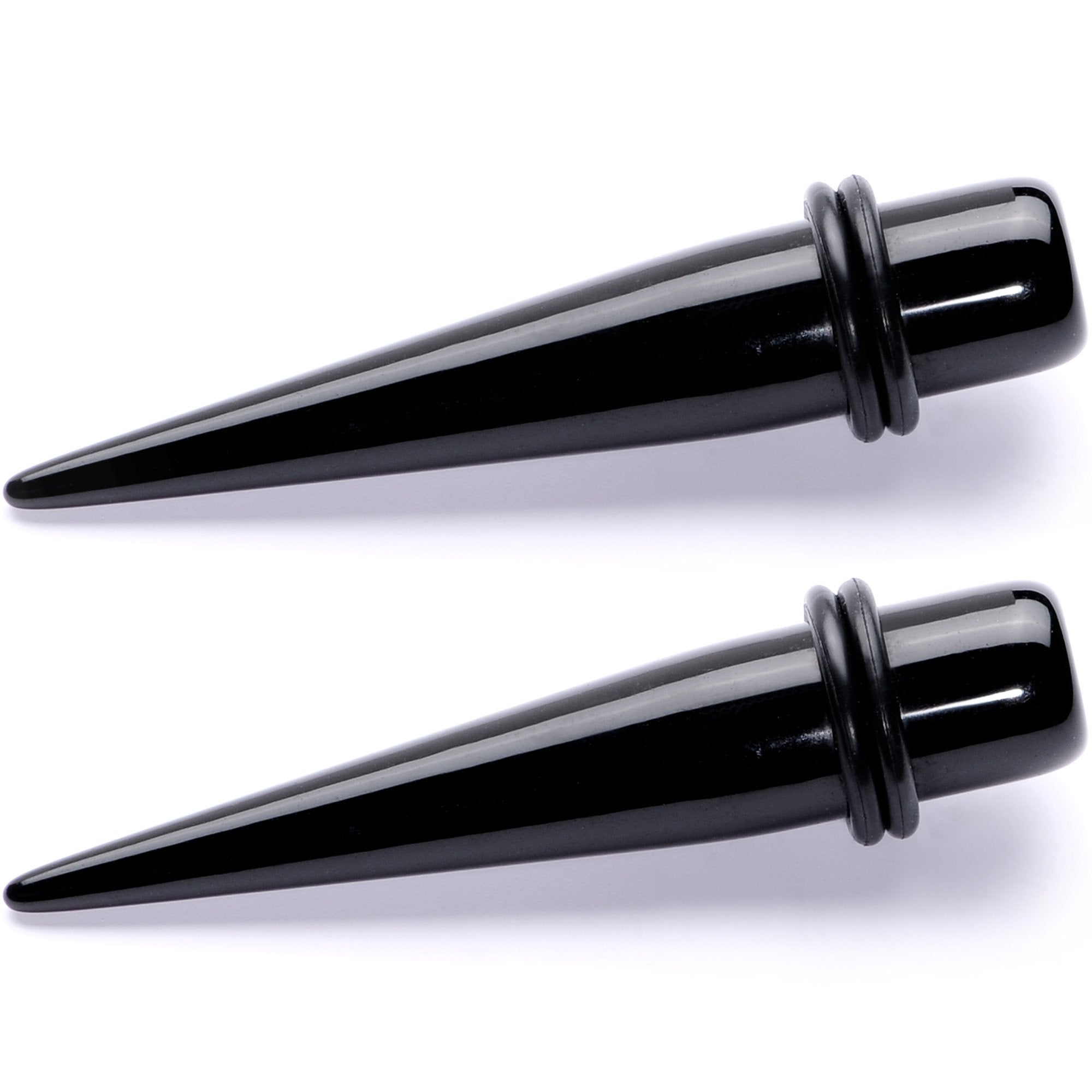 BodyCandy Lightweight Black Acrylic Straight Taper Set 10mm to 25mm — detail close-up