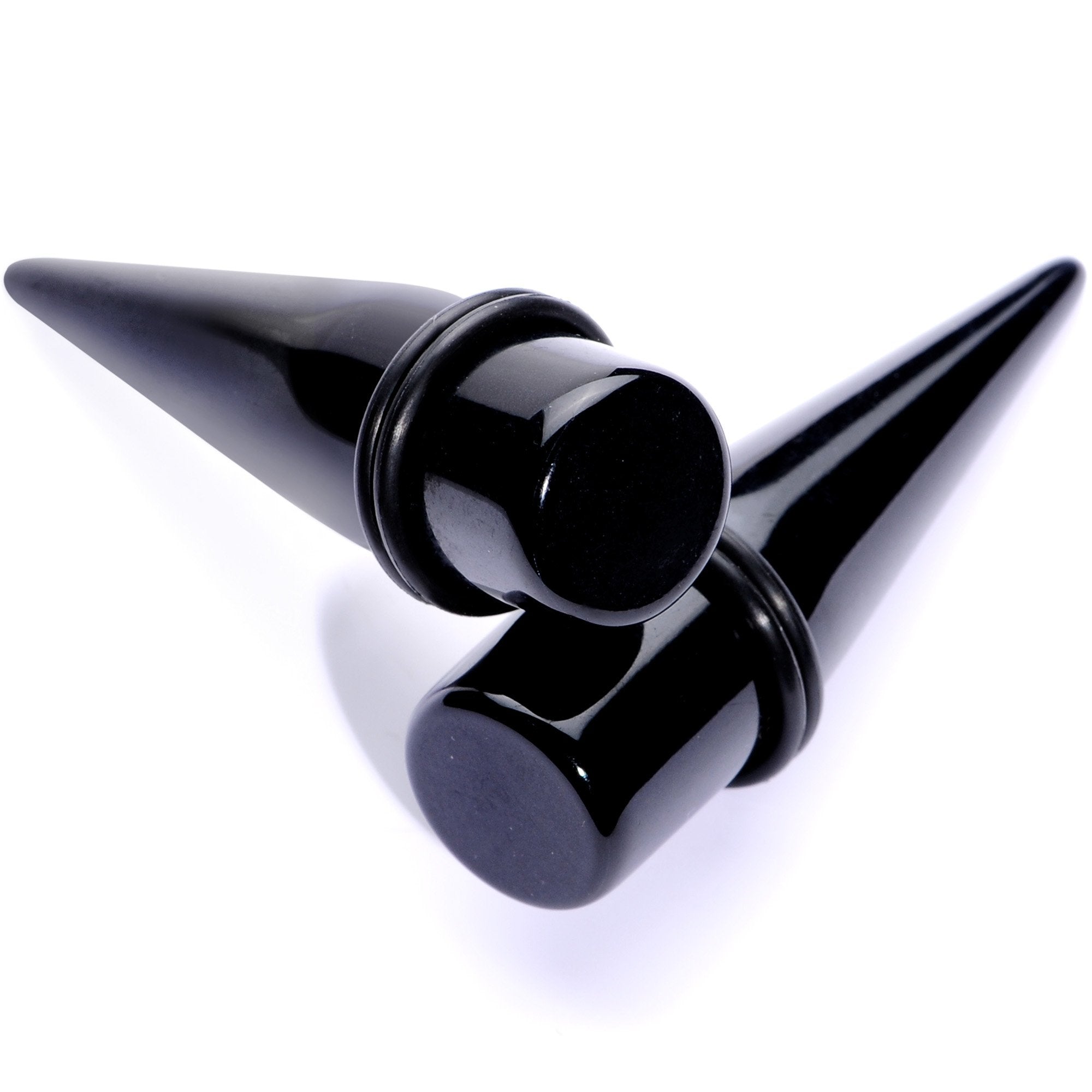 BodyCandy Lightweight Black Acrylic Straight Taper Set 10mm to 25mm — in-use photo