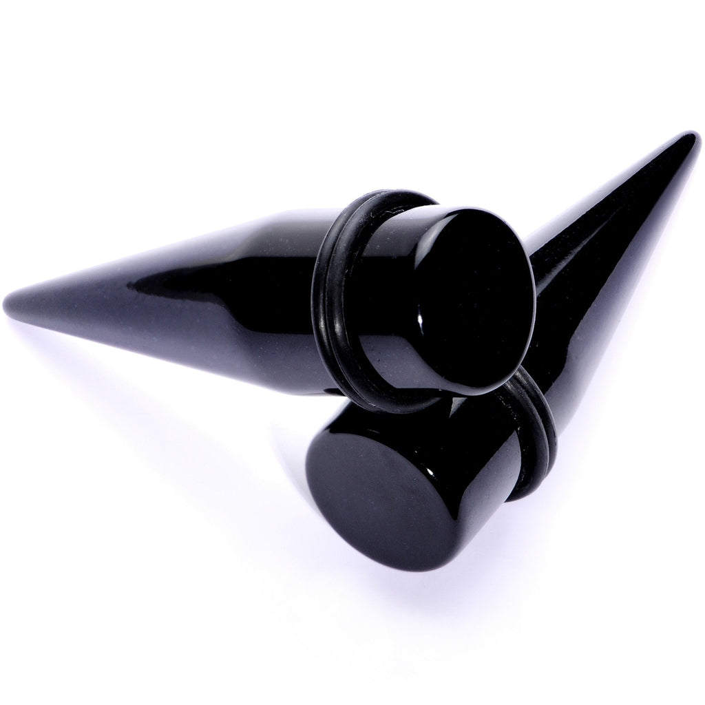 BodyCandy Lightweight Black Acrylic Straight Taper Set 10mm to 25mm — size reference