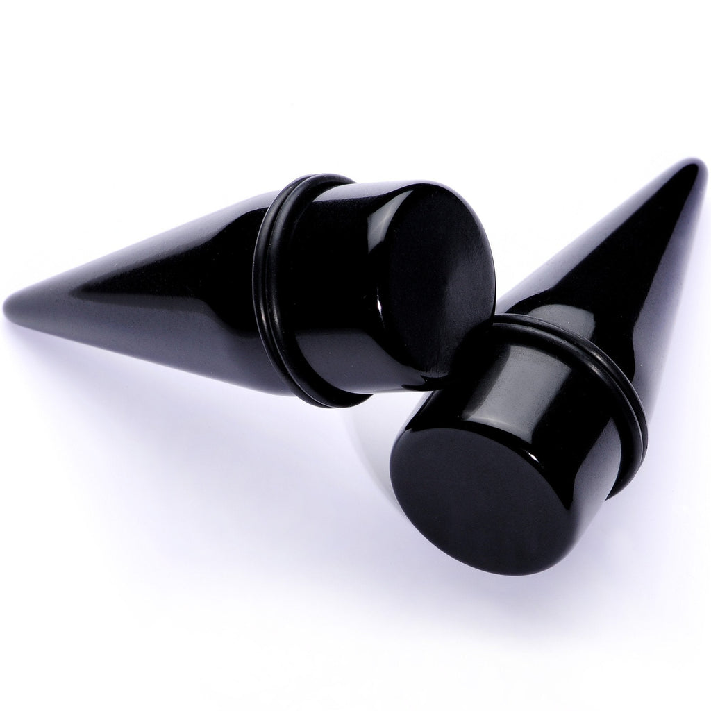 BodyCandy Lightweight Black Acrylic Straight Taper Set 10mm to 25mm — comparison shot