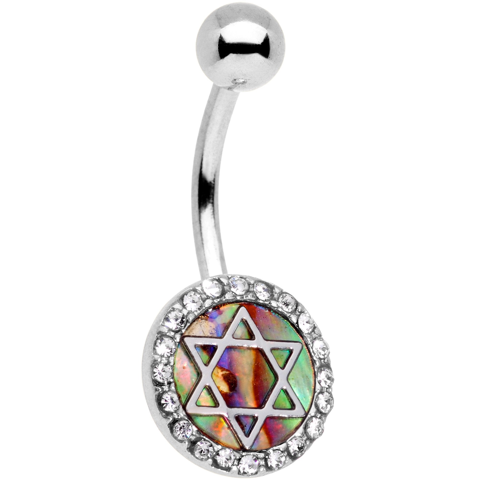 BodyCandy Clear Gem Iridescent Inlay Star of David Belly Ring — main product shot