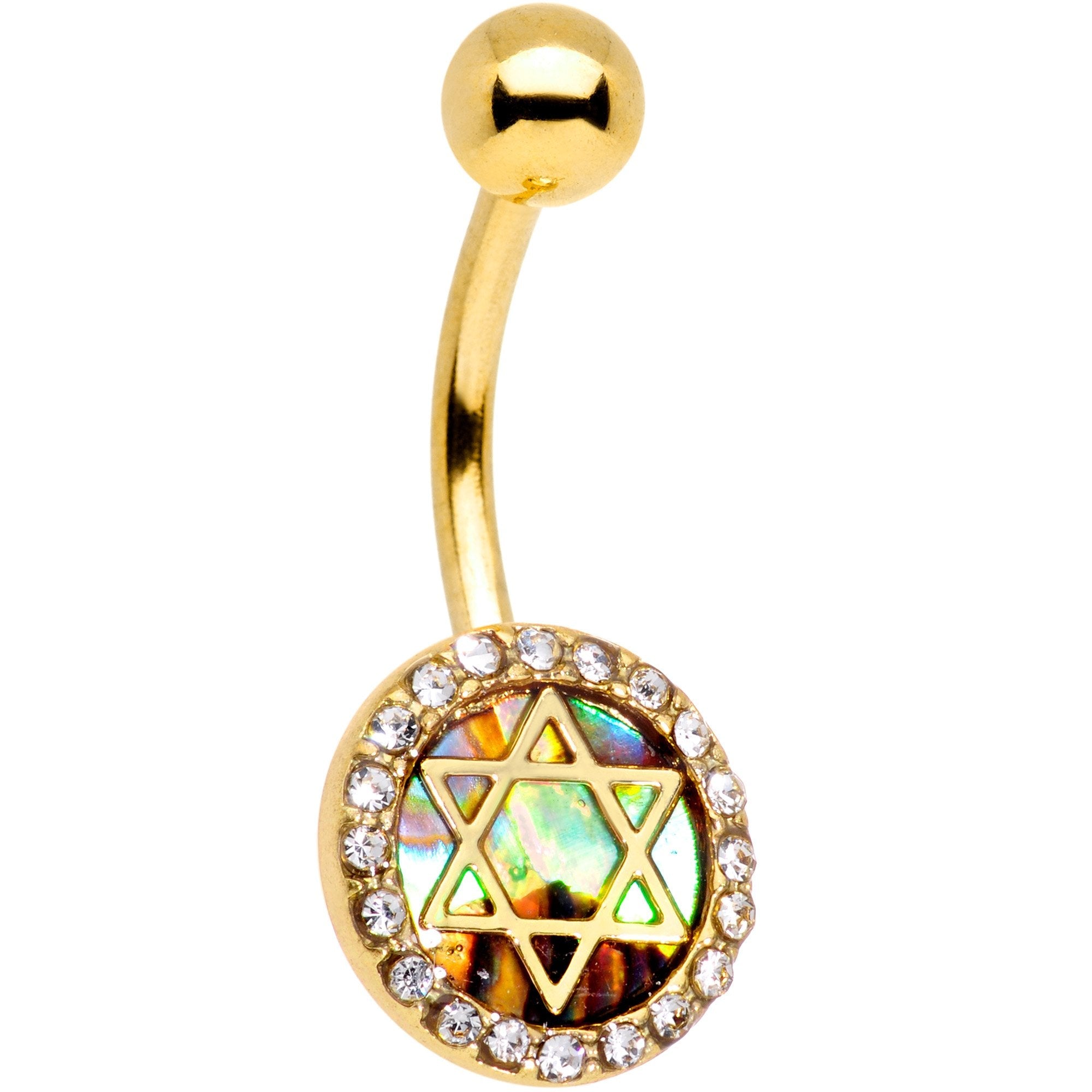 BodyCandy Clear Gem Gold Tone Iridescent Inlay Star of David Belly Ring — main product shot