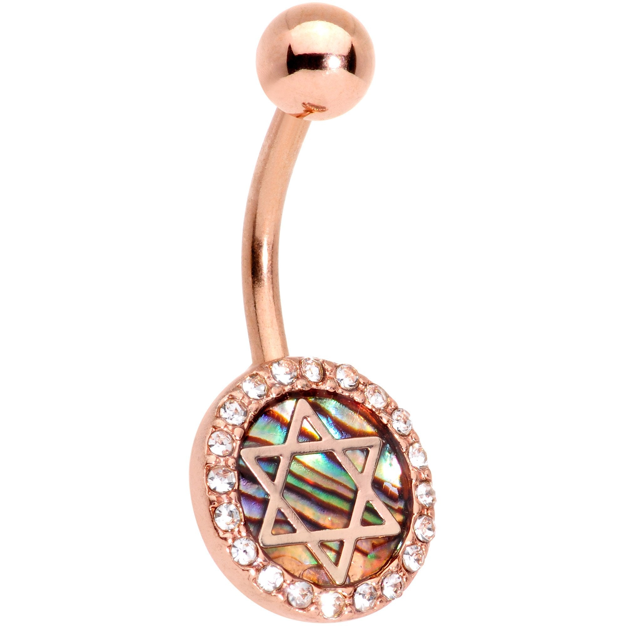 BodyCandy Clear Gem Rose Gold Tone Iridescent Inlay Star of David Belly Ring — main product shot
