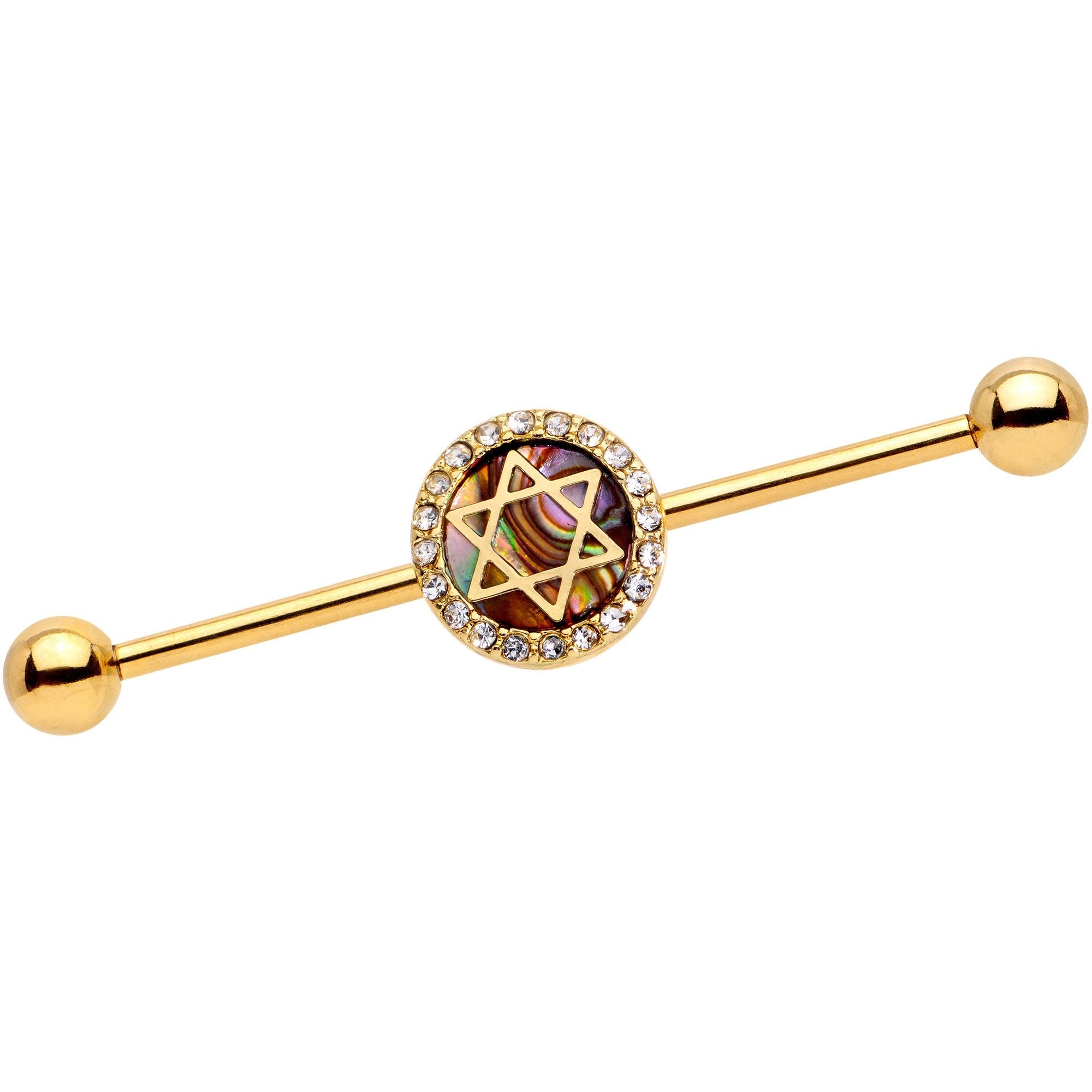 BodyCandy Clear Gem Star of David Gold Anodized Straight Industrial Barbell 38mm — main product shot