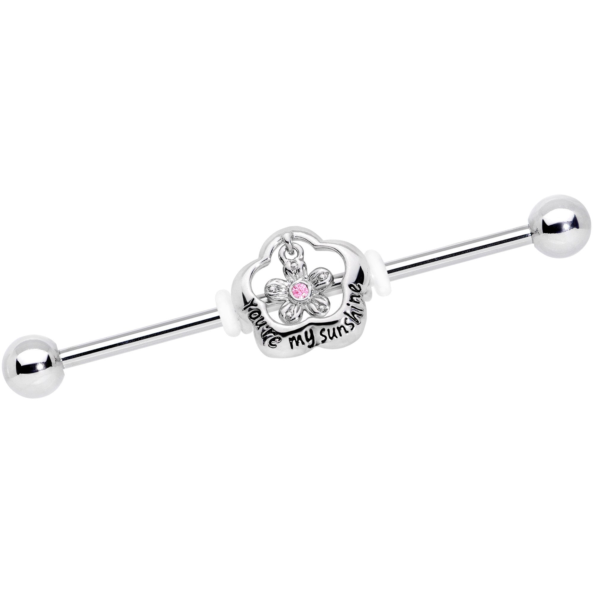 BodyCandy 14G Pink Gem Flower My Sunshine Straight Industrial Barbell 38mm — main product shot