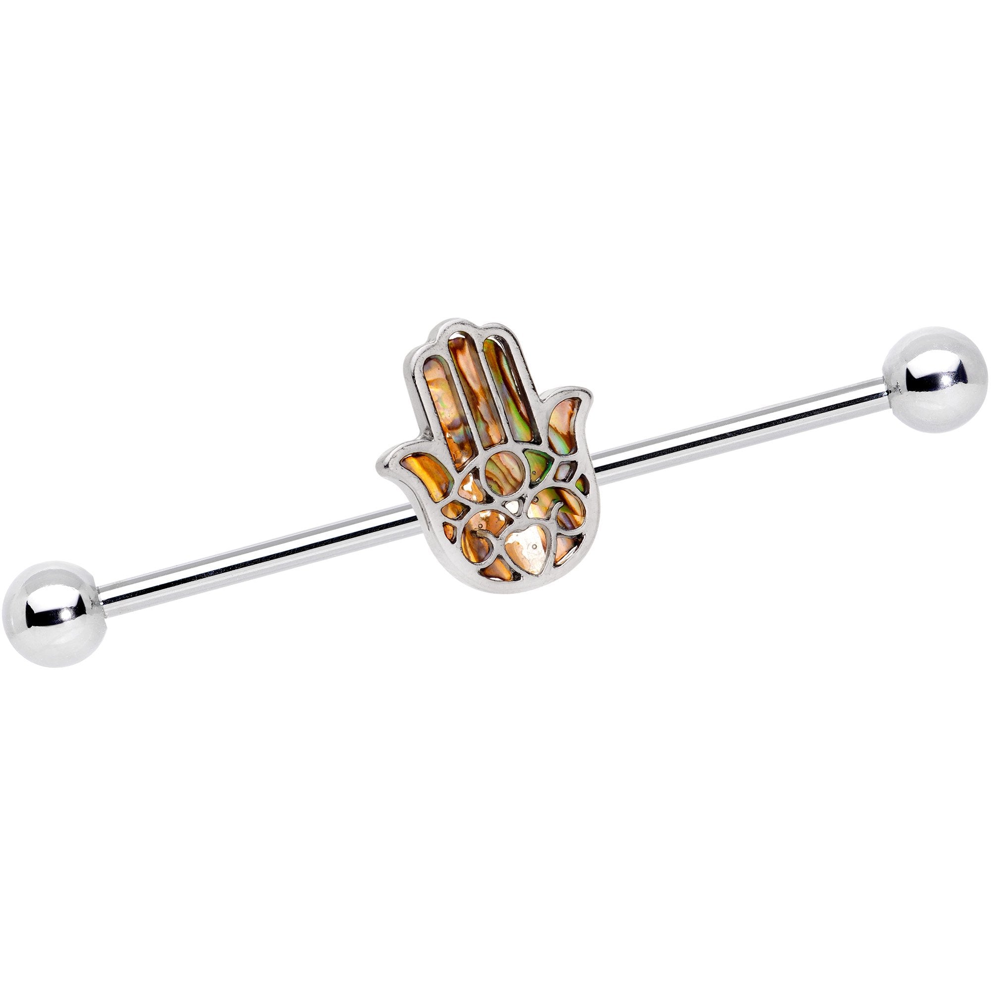 BodyCandy Colorful Inlay Hamsa Hand Charm Straight Industrial Barbell 38mm — main product shot