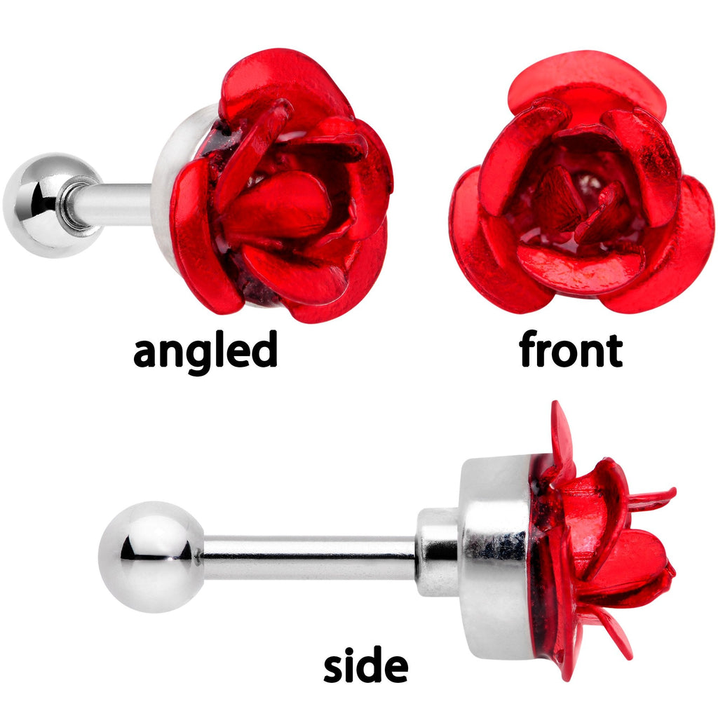 BodyCandy 16G 1/4 Clear Gem Red Rose Flower Cartilage Tragus Earring Set of 3 — lifestyle context