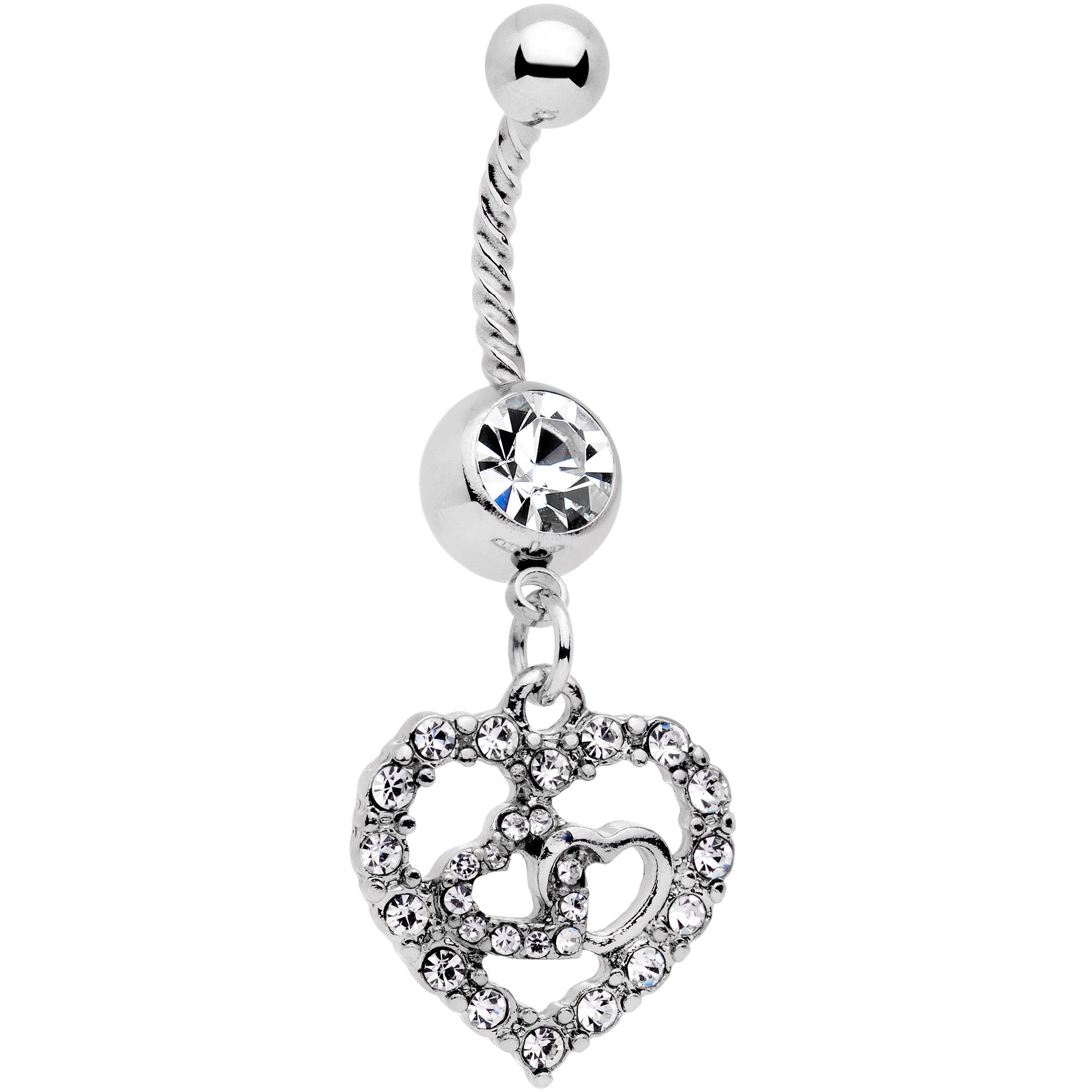 BodyCandy Clear Gem Dazzling Heart Valentine Twisted Dangle Belly Ring — main product shot